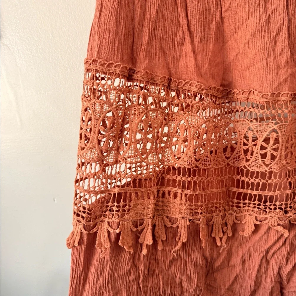 Women’s Plus Size Boho Peach Strapless Lace Maxi Dress Forever21 2X Cottagecore - Picture 4 of 8